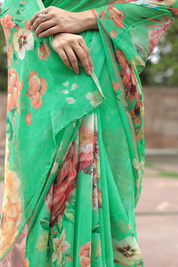 Floral Printed Chiffon Saree