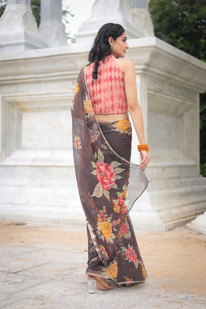 Floral Printed Chiffon Saree