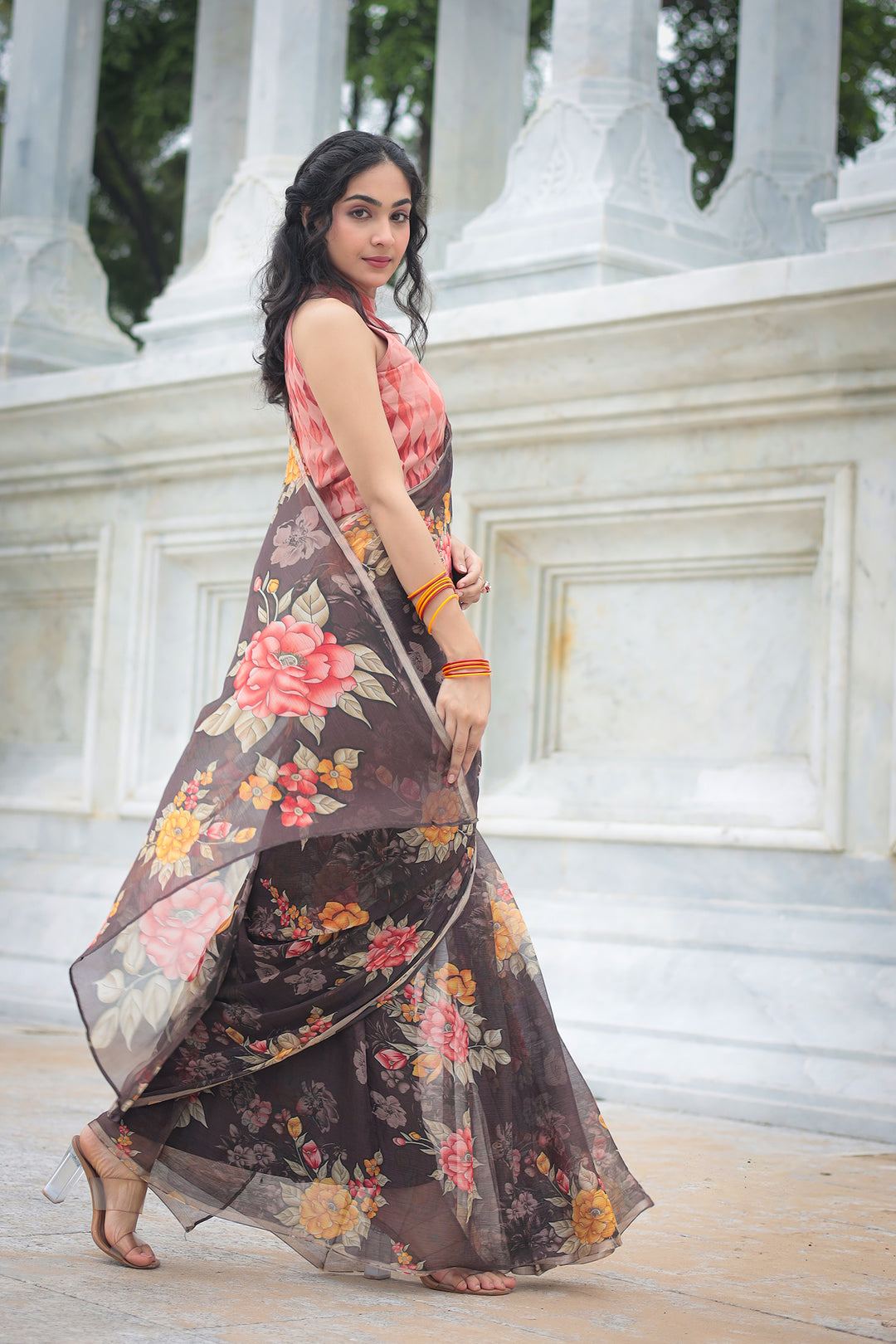 Floral Printed Chiffon Saree