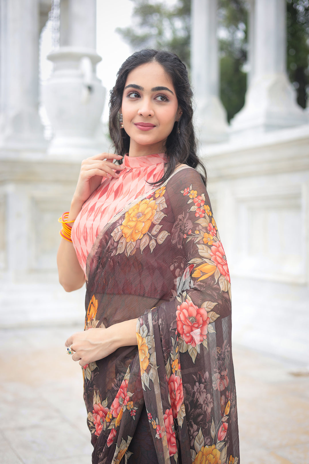 Floral Printed Chiffon Saree