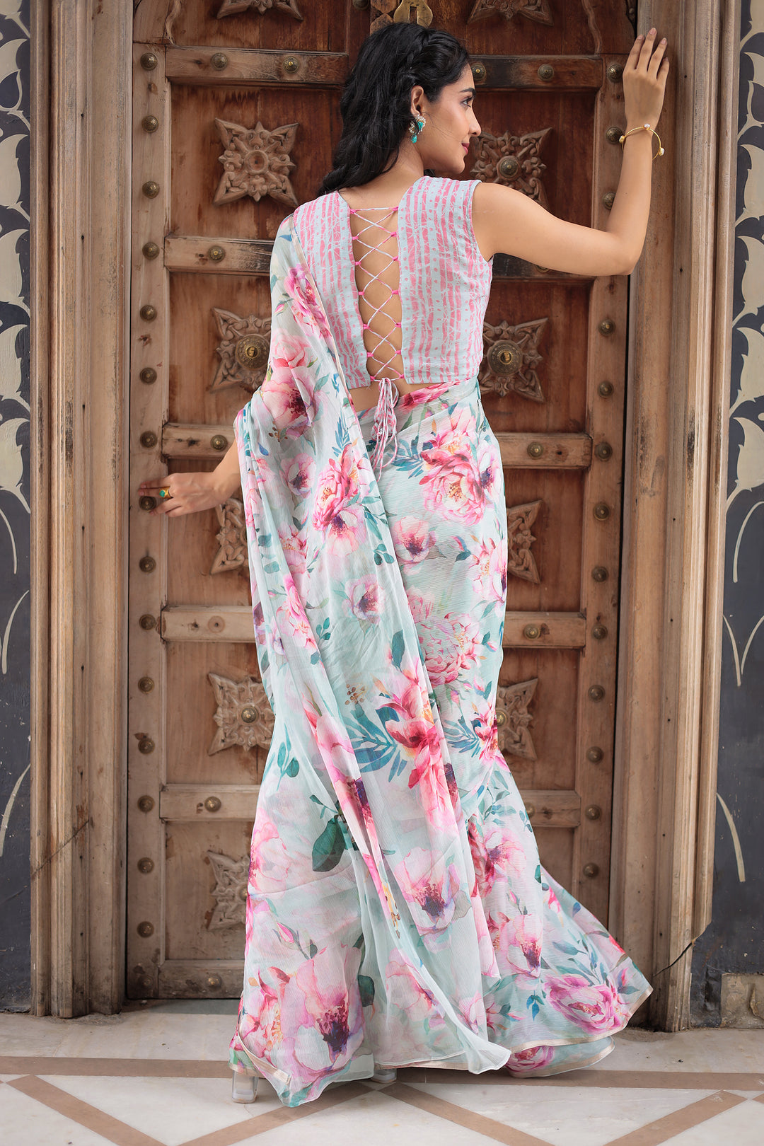 Floral Printed Chiffon Saree