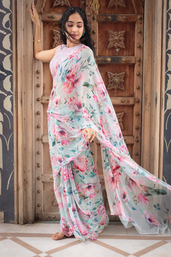 Floral Printed Chiffon Saree