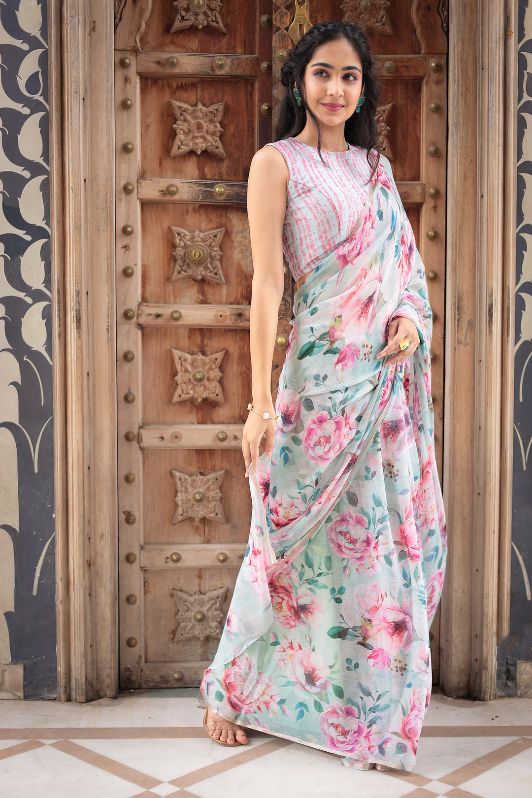 Floral Printed Chiffon Saree