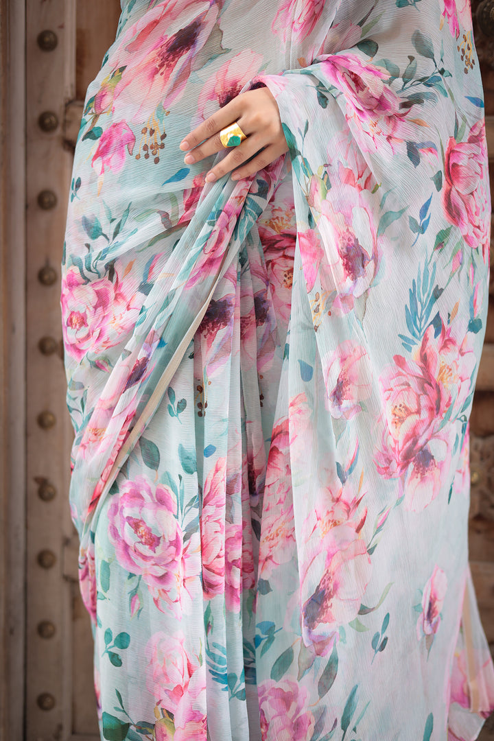 Floral Printed Chiffon Saree