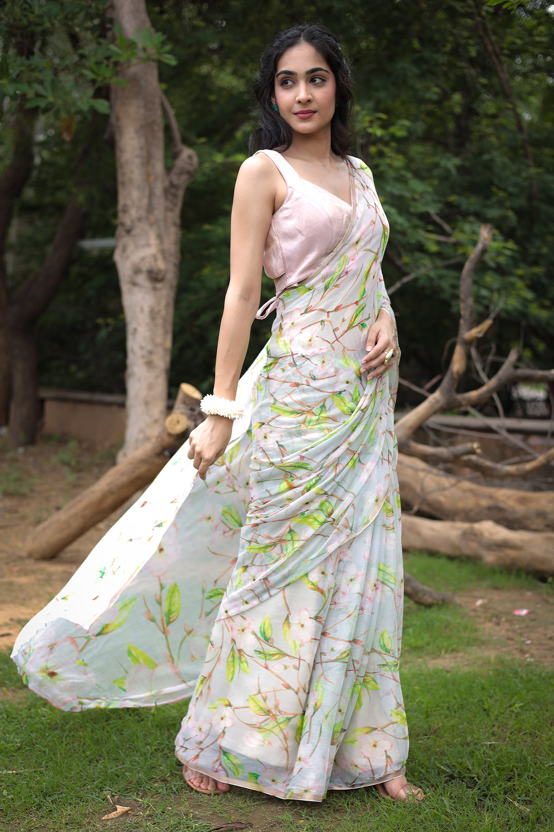 Floral Printed Chiffon Saree