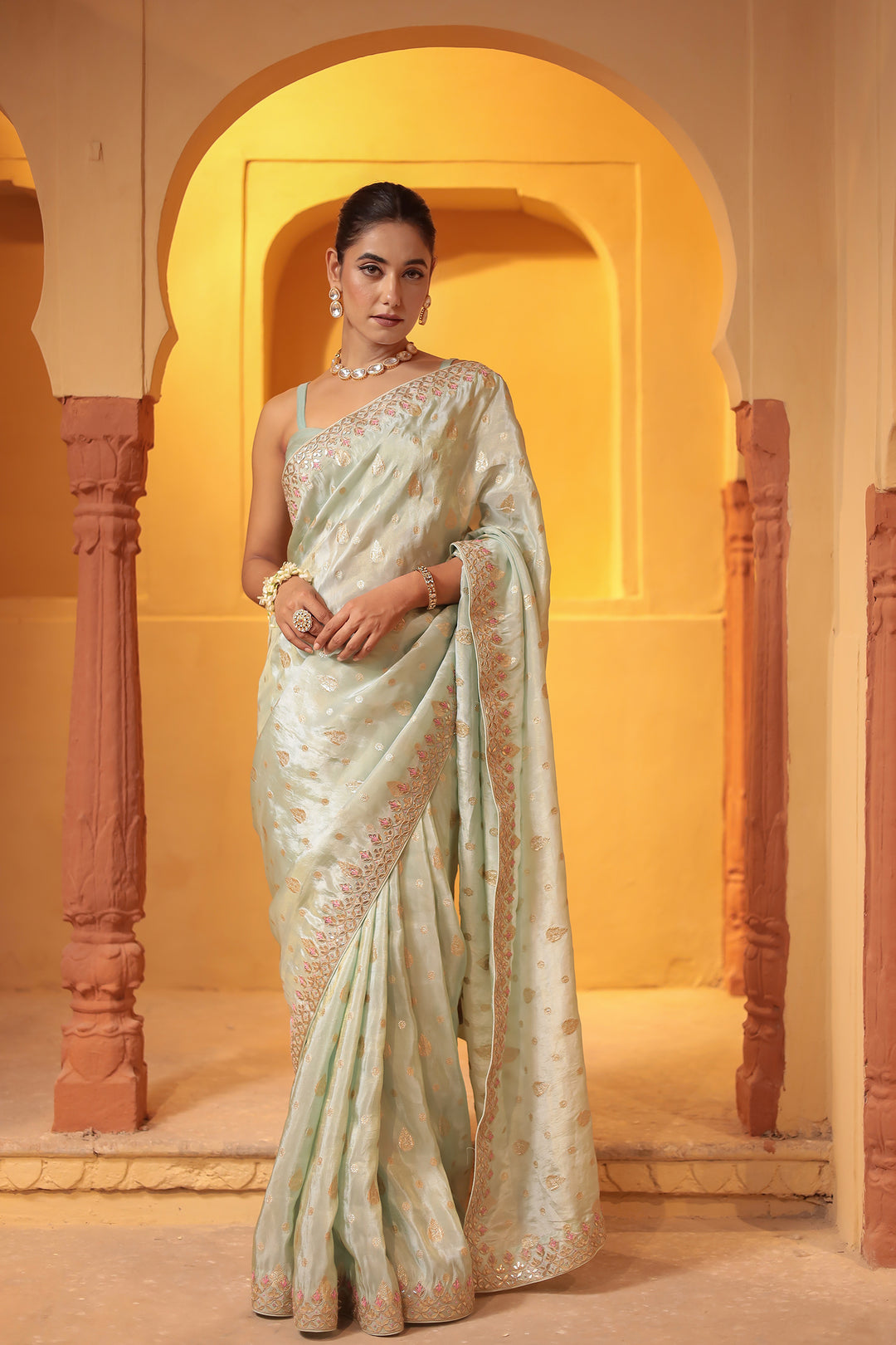 festive sarees, tissue sarees, mehendi function , wedding sarees, gota patti sarees