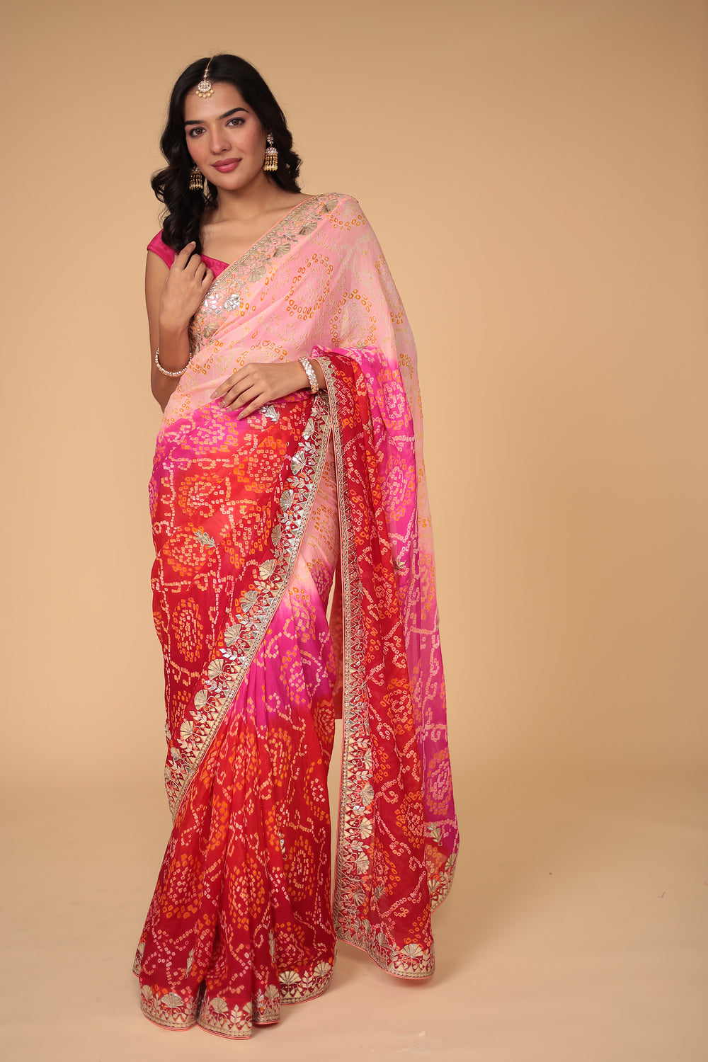 Indian Wear, Sarees, Sadi, Sari, Stylist Saree, Saree for Wedding, Branded Saree, Zari Sarees, Womesn Wear, Ethnic Wear, Traditional Wear, chiffon saree, bandhej saree