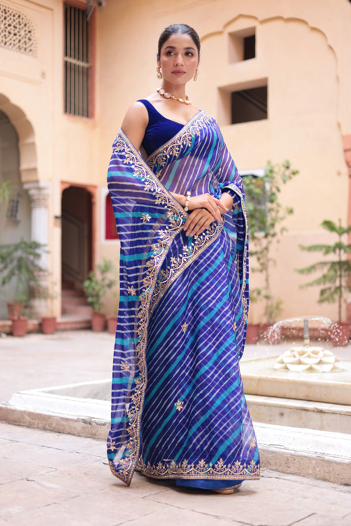 Leheriya Kota Doria Saree with Gota Patti work