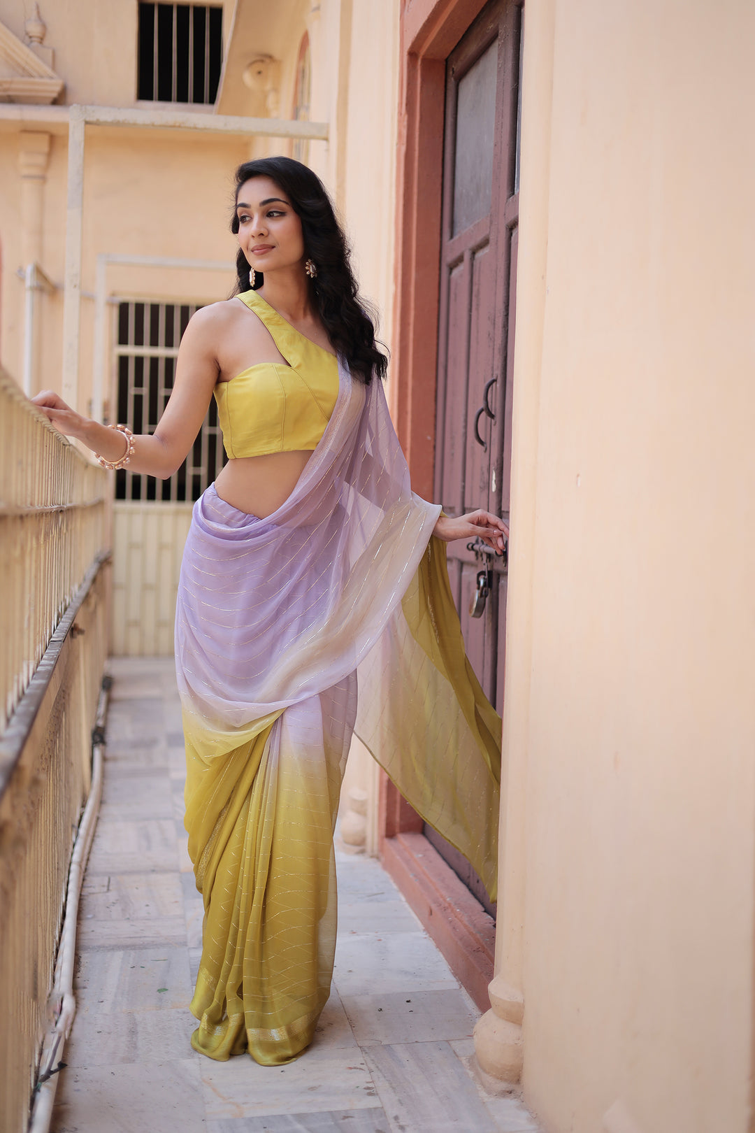 Ombre Chiffon Saree with Lurex work