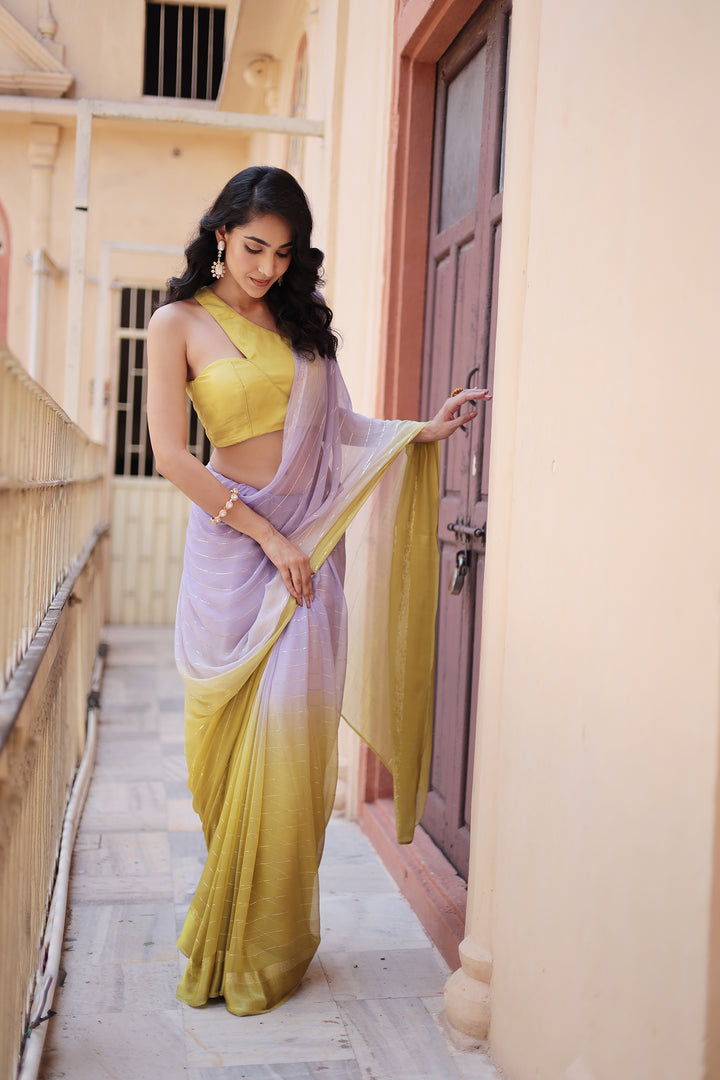 Ombre Chiffon Saree with Lurex work