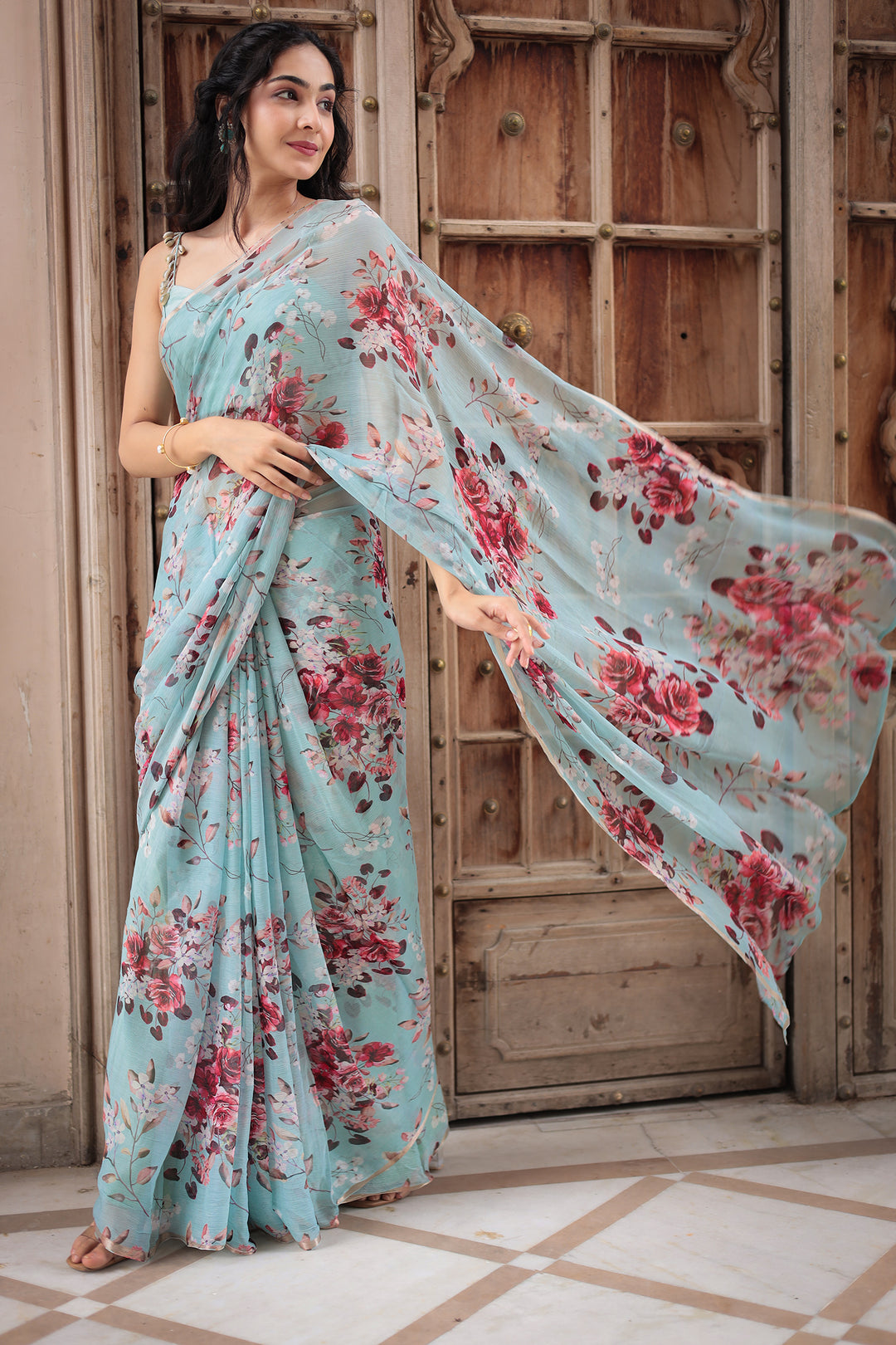 Floral Printed Chiffon Saree