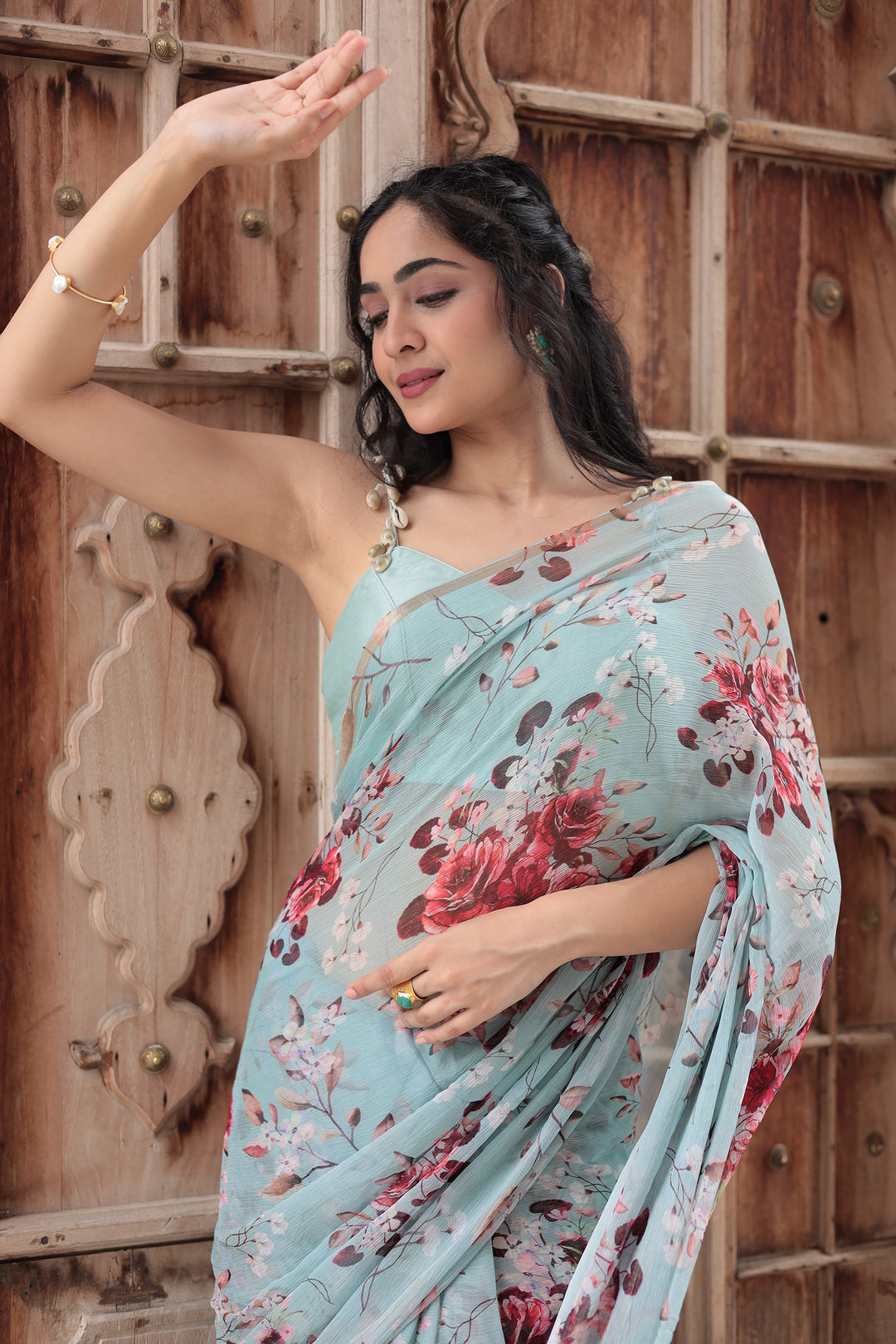 Floral Printed Chiffon Saree