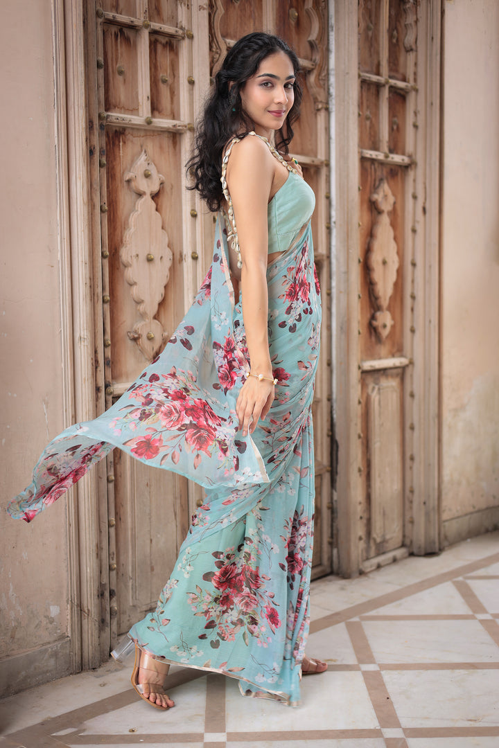 Floral Printed Chiffon Saree