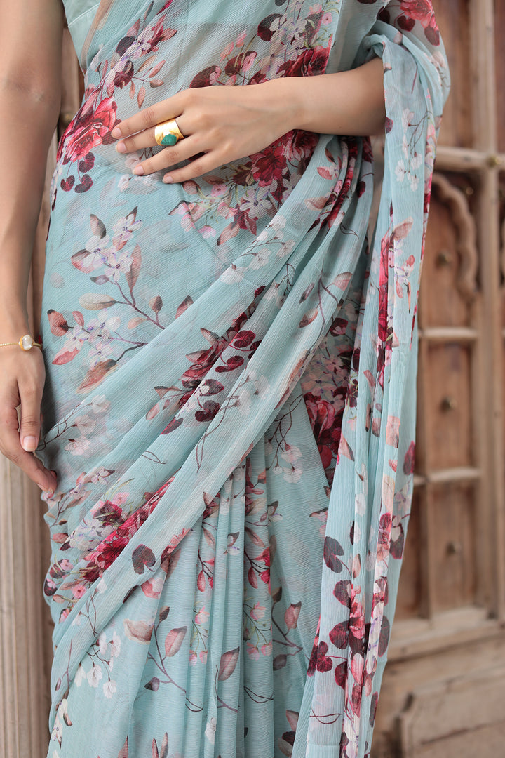 Floral Printed Chiffon Saree