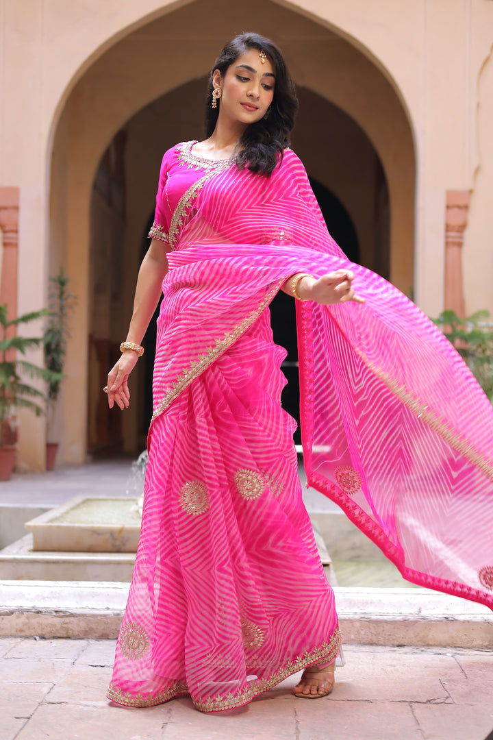 leheriya saree, shibori saree, festive saree, gota patti saree , wedding saree