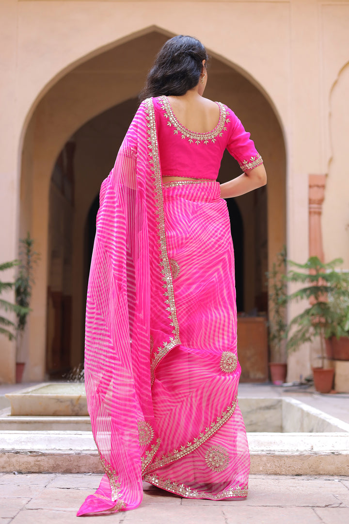 Leheriya Organza Saree with Gota Patti work