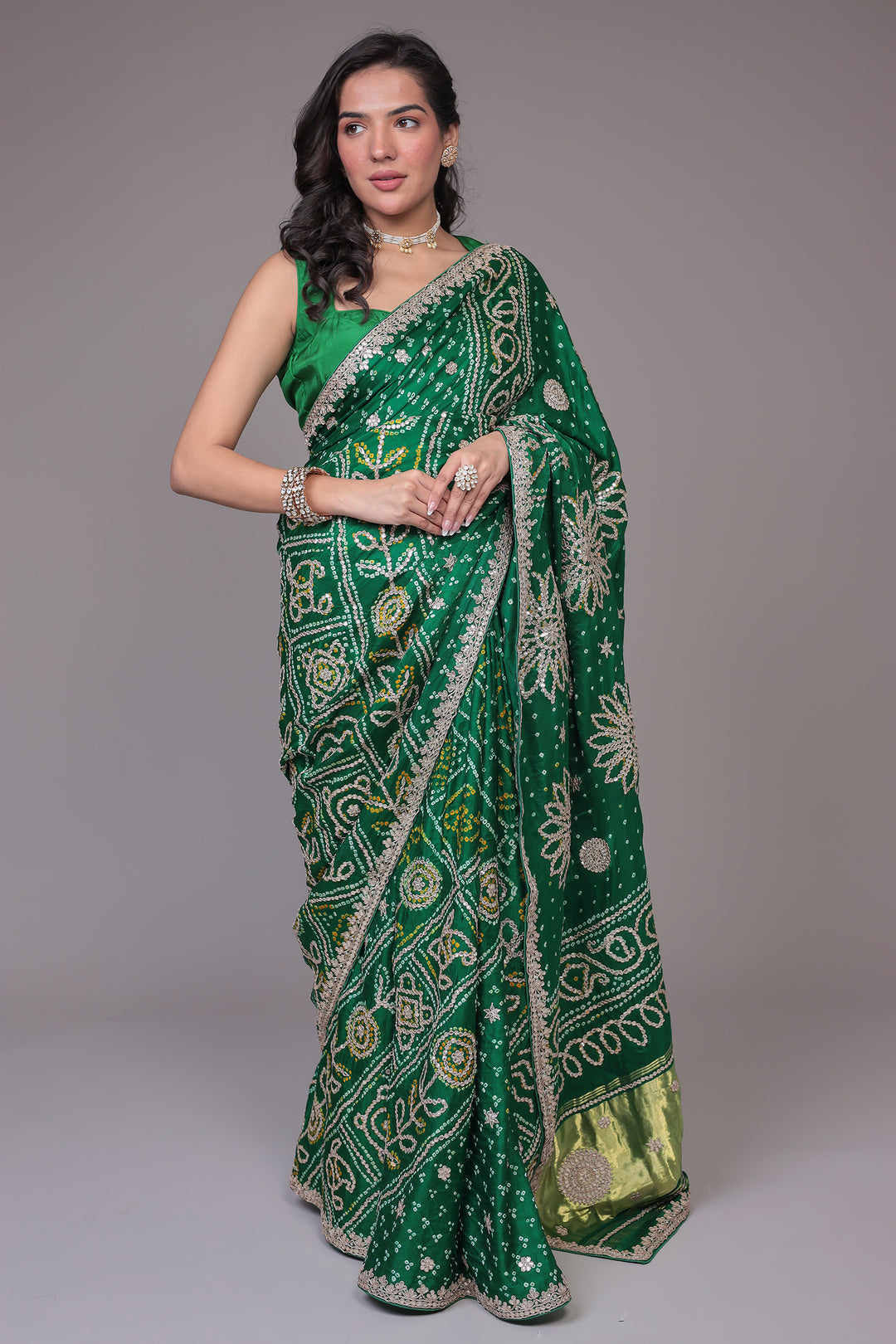 Bandhej Silk Saree Embroidered with Gota Patti work