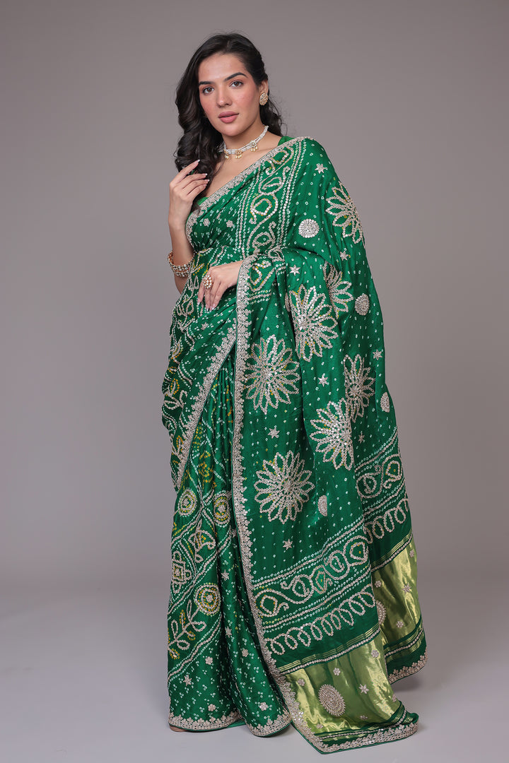 Bandhej Silk Saree Embroidered with Gota Patti work