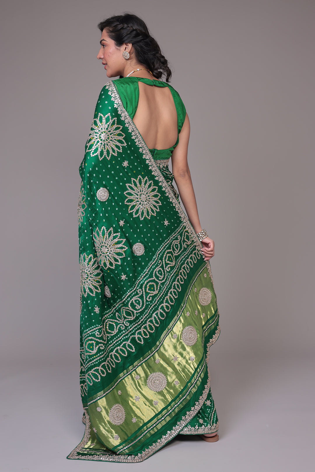 Bandhej Silk Saree Embroidered with Gota Patti work