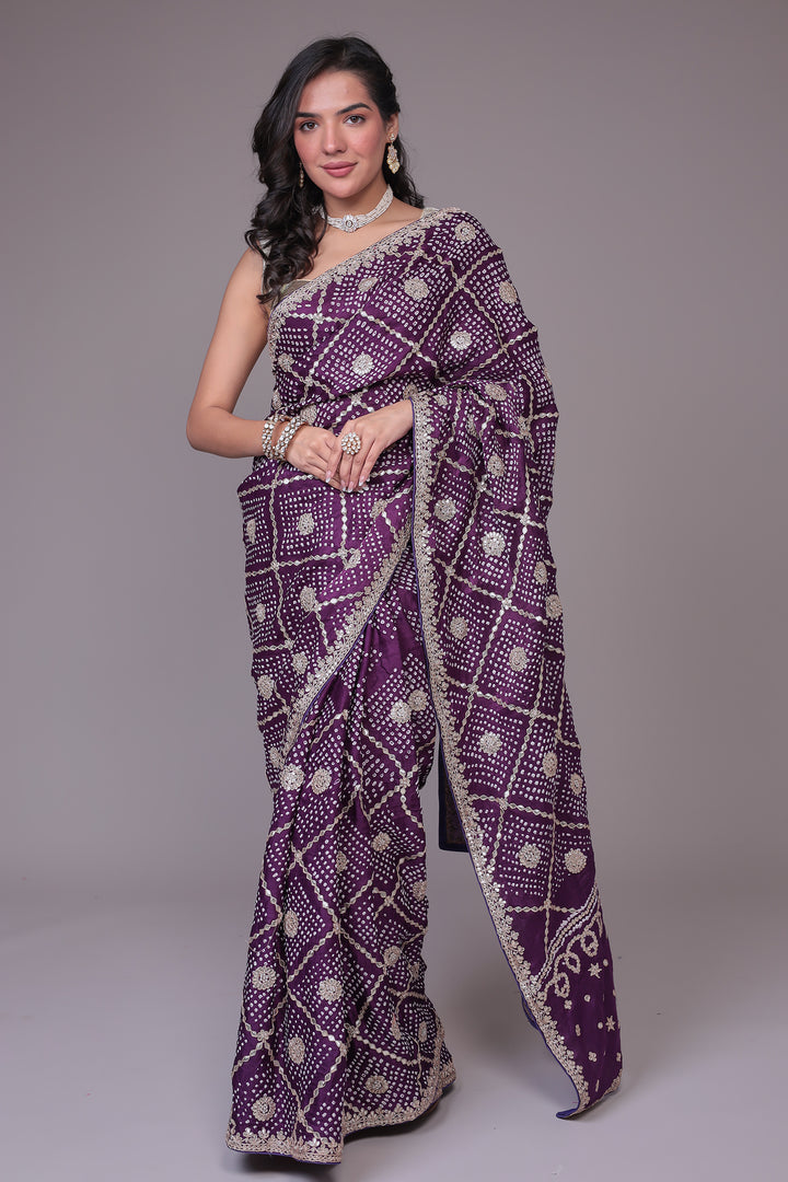 Bandhej Silk Saree with Gota Patti work