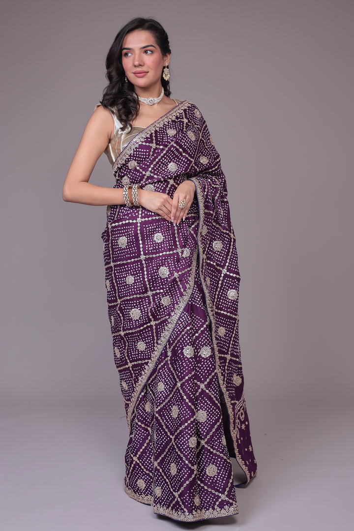 Bandhej Silk Saree with Gota Patti work