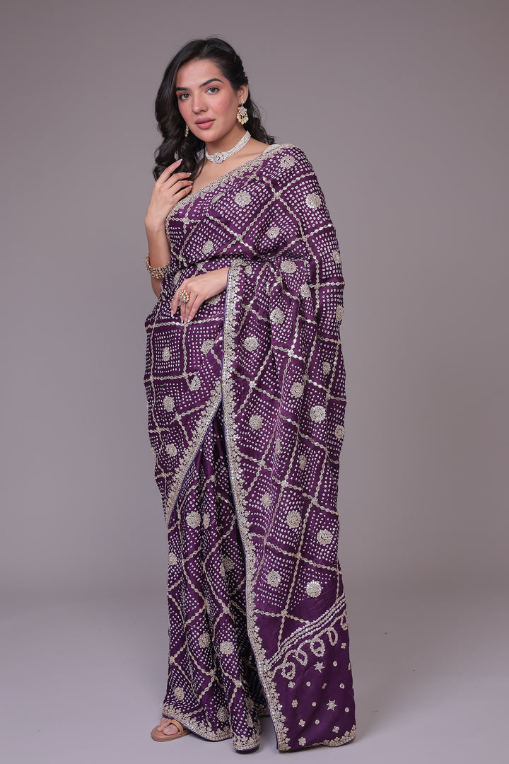 Bandhej Silk Saree with Gota Patti work