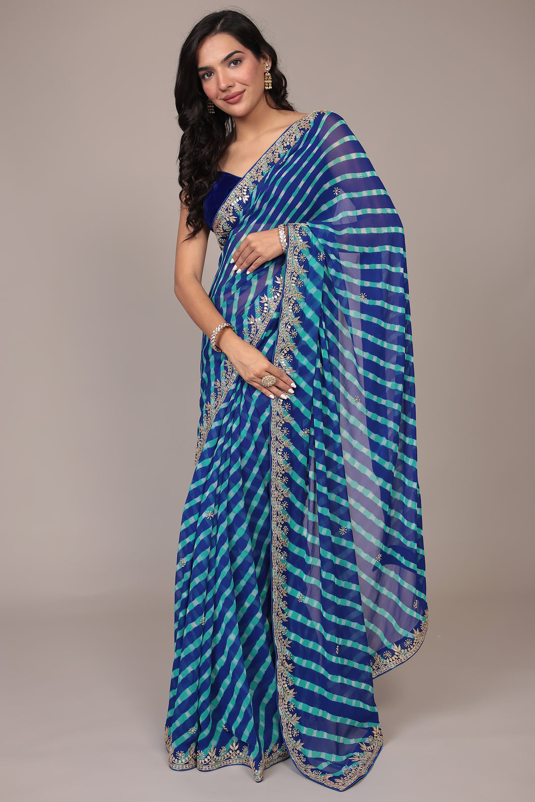 Leheriya Georgette Saree with Gota Patti work