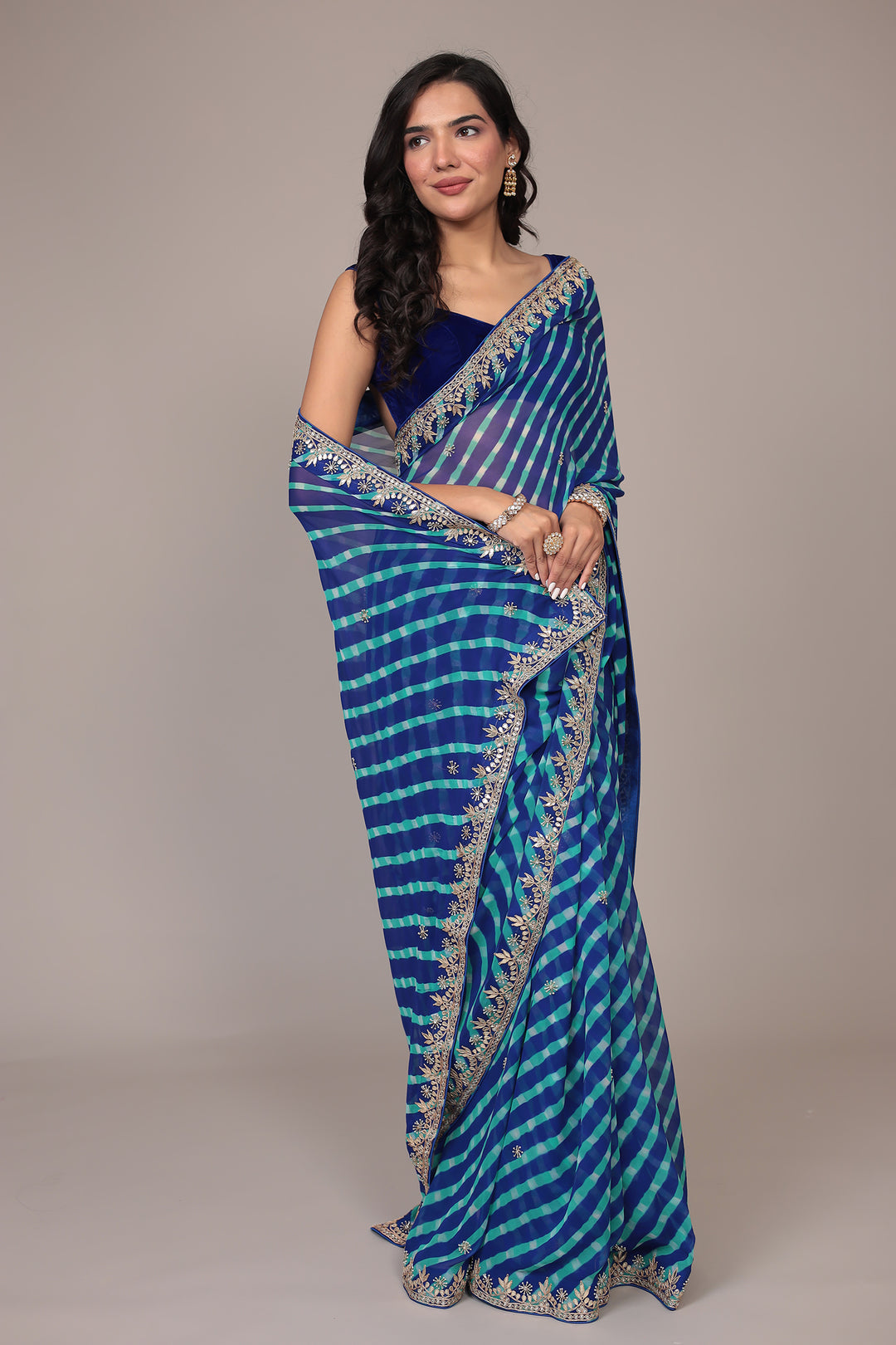 Leheriya Georgette Saree with Gota Patti work