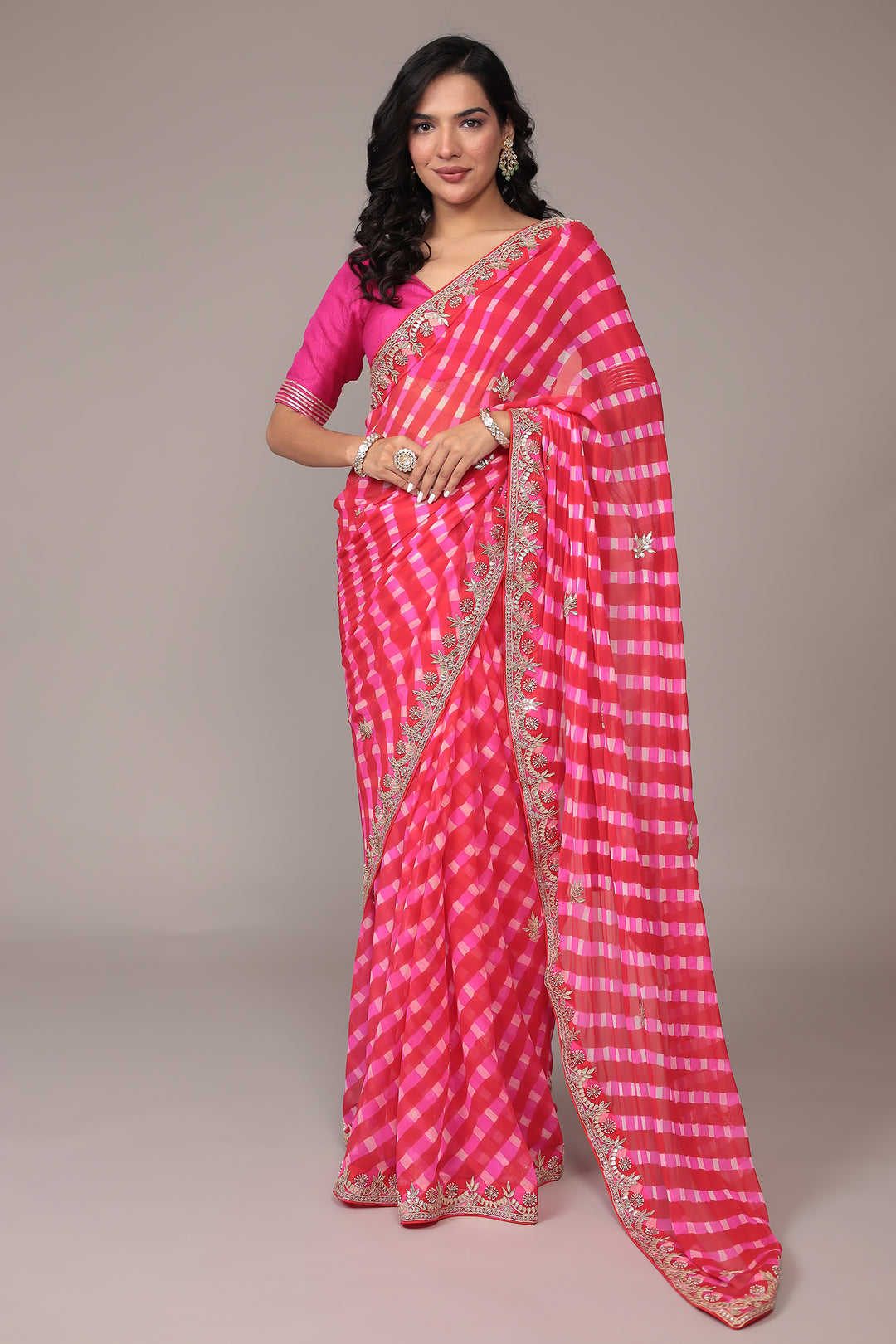 Leheriya Georgette Saree with Gota Patti work