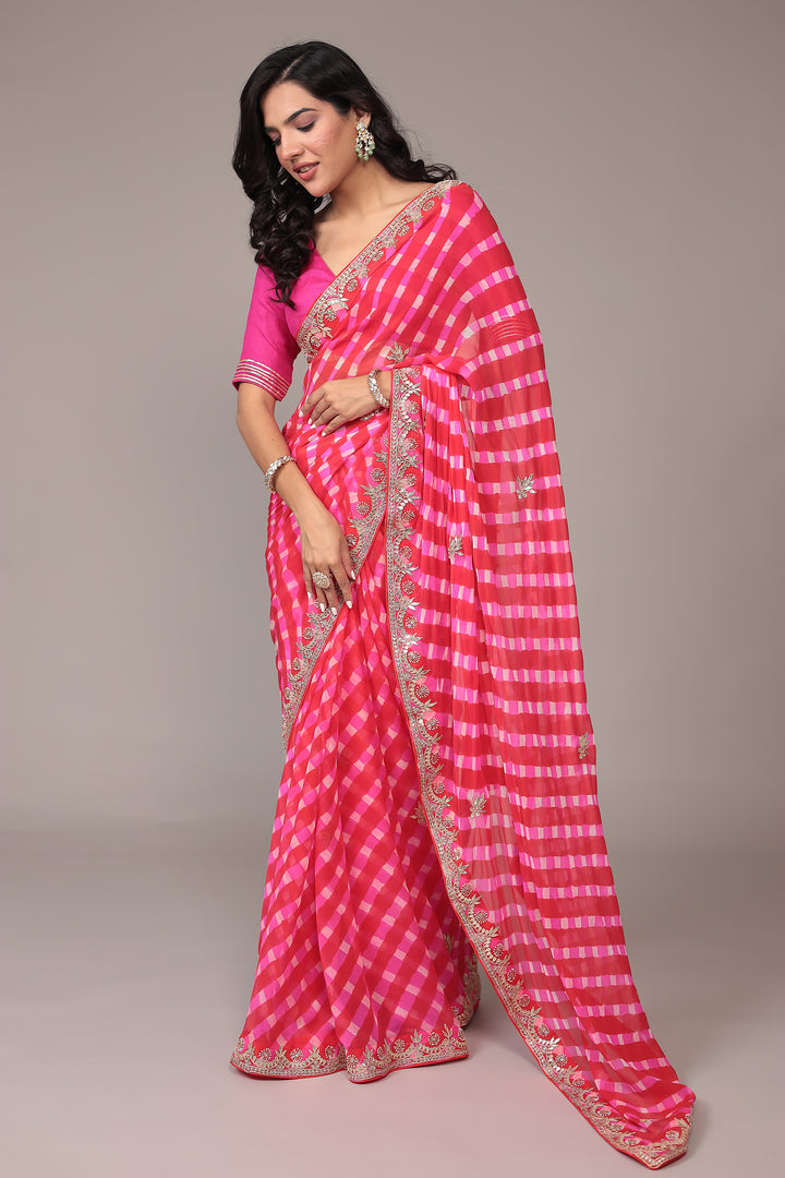 Leheriya Georgette Saree with Gota Patti work