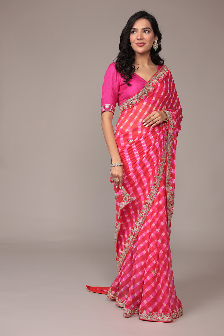 Leheriya Georgette Saree with Gota Patti work