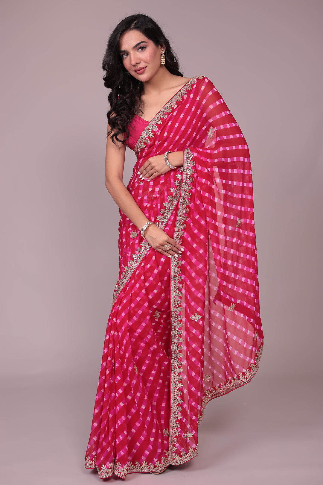 Leheriya Georgette Saree with Gota Patti work