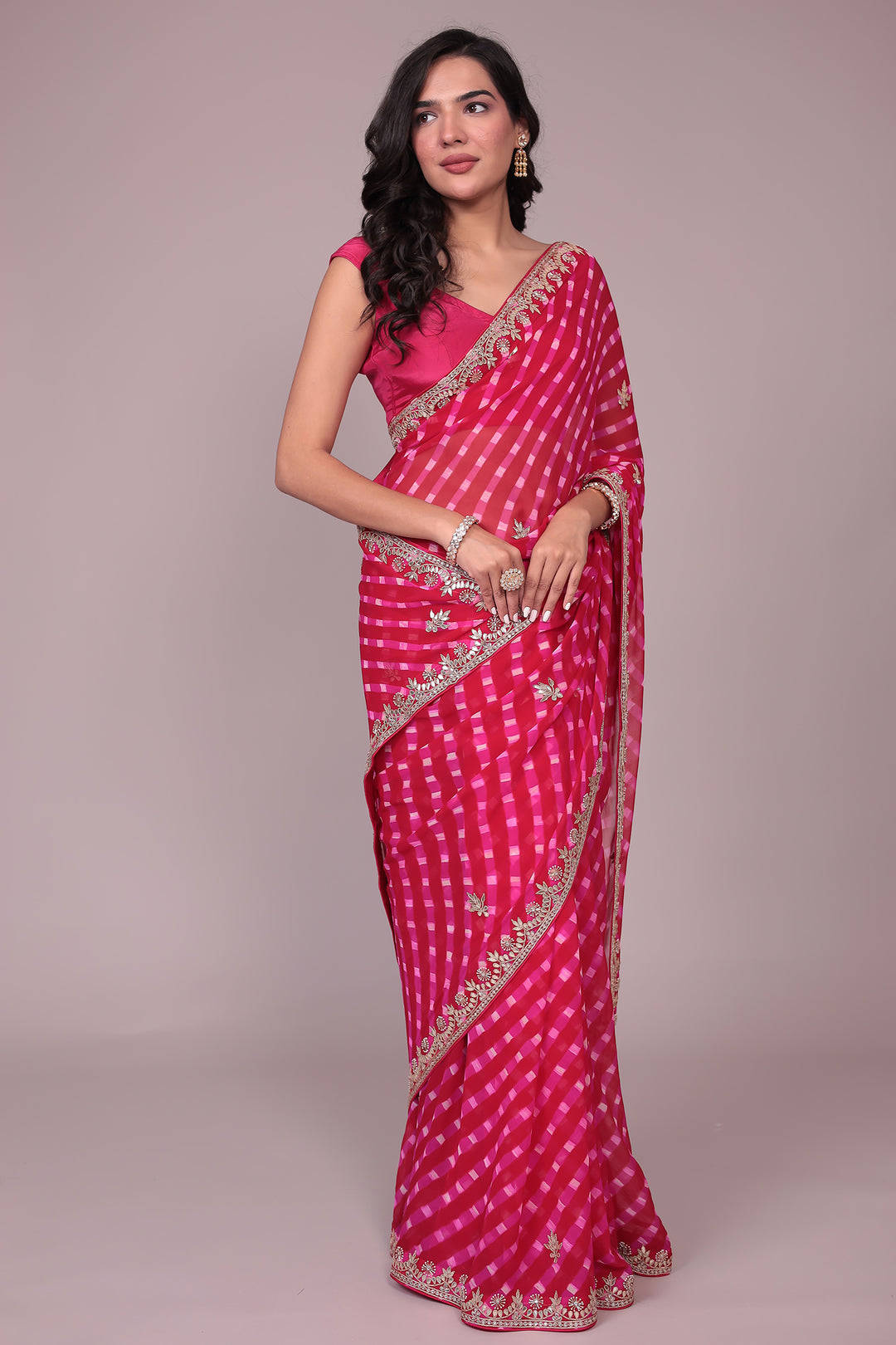 Leheriya Georgette Saree with Gota Patti work