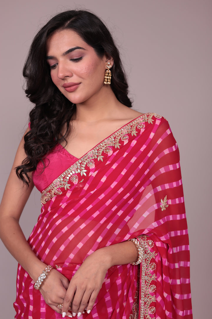 Leheriya Georgette Saree with Gota Patti work