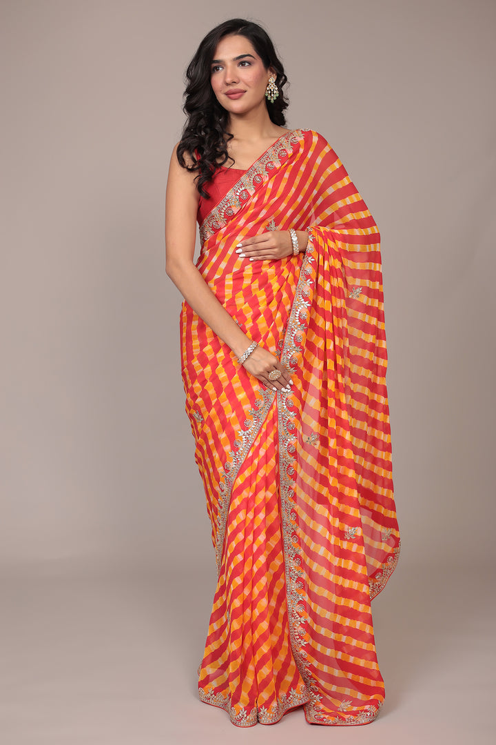 Leheriya Georgette Saree with Gota Patti work