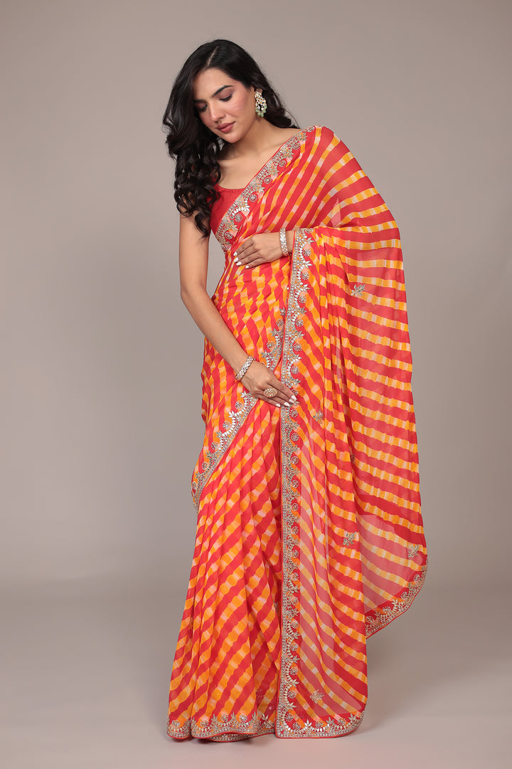 Leheriya Georgette Saree with Gota Patti work