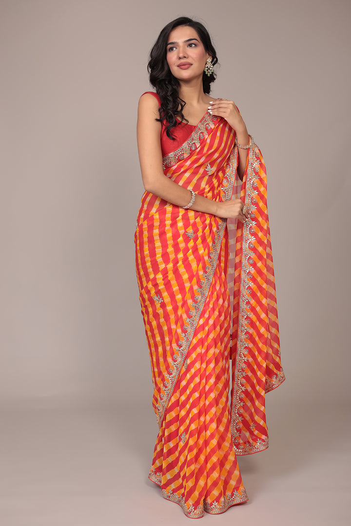 Leheriya Georgette Saree with Gota Patti work