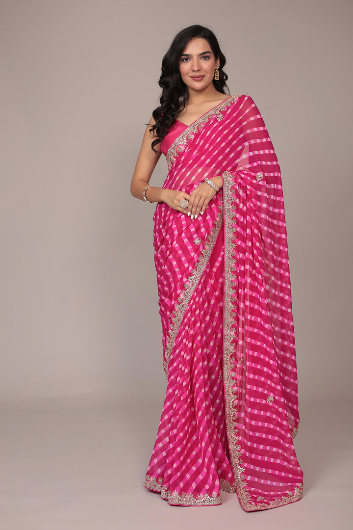 Leheriya Georgette Saree with Gota Patti work