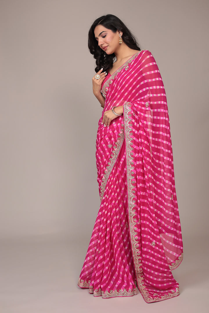 Leheriya Georgette Saree with Gota Patti work