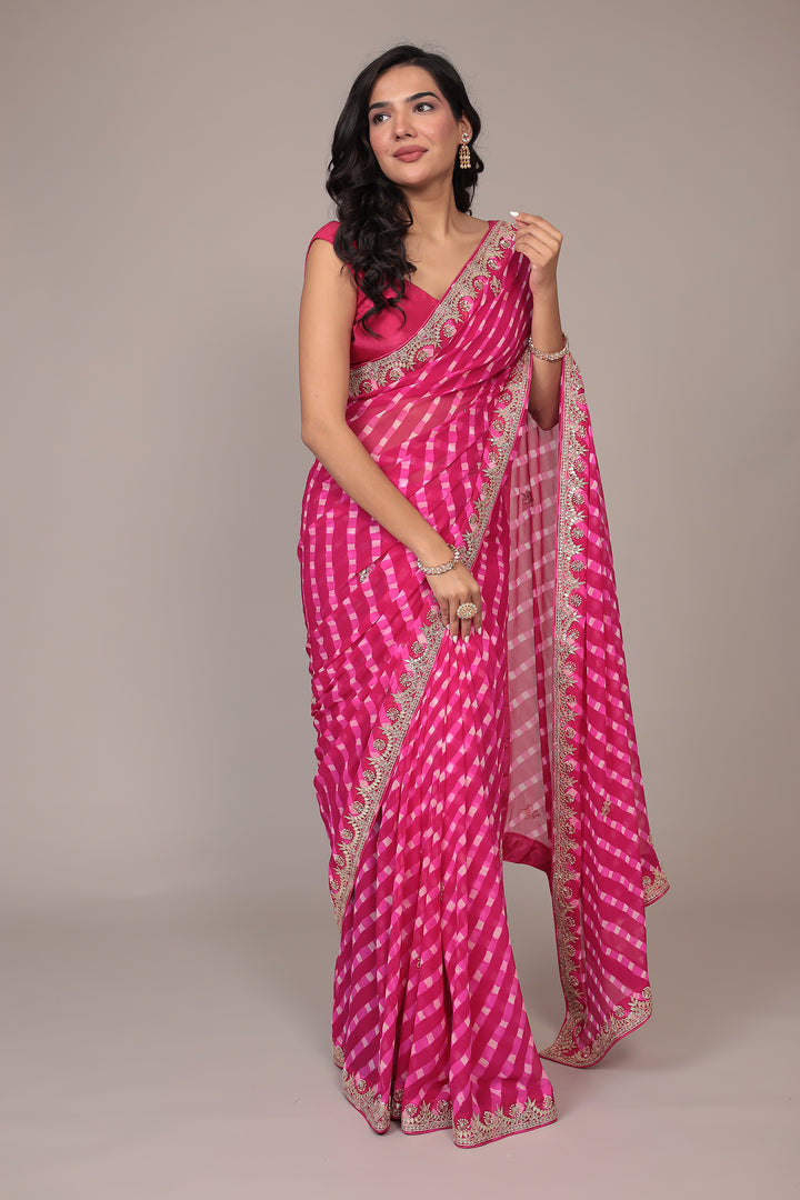 Leheriya Georgette Saree with Gota Patti work