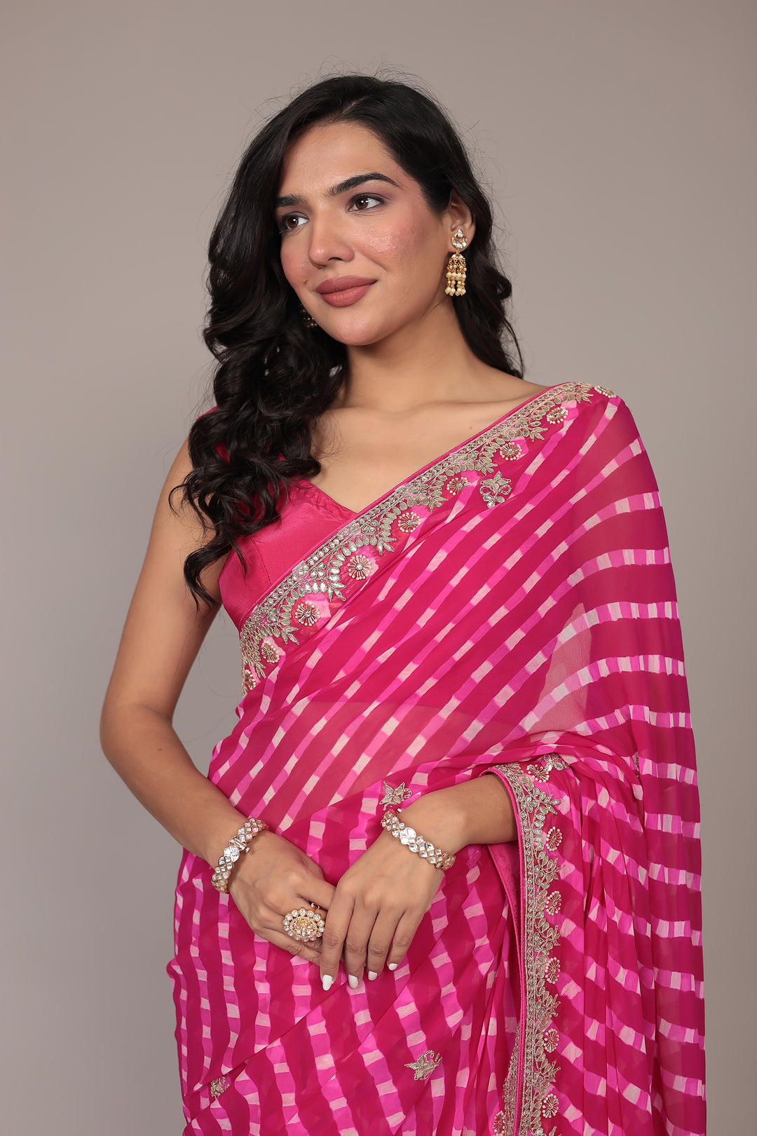 Leheriya Georgette Saree with Gota Patti work