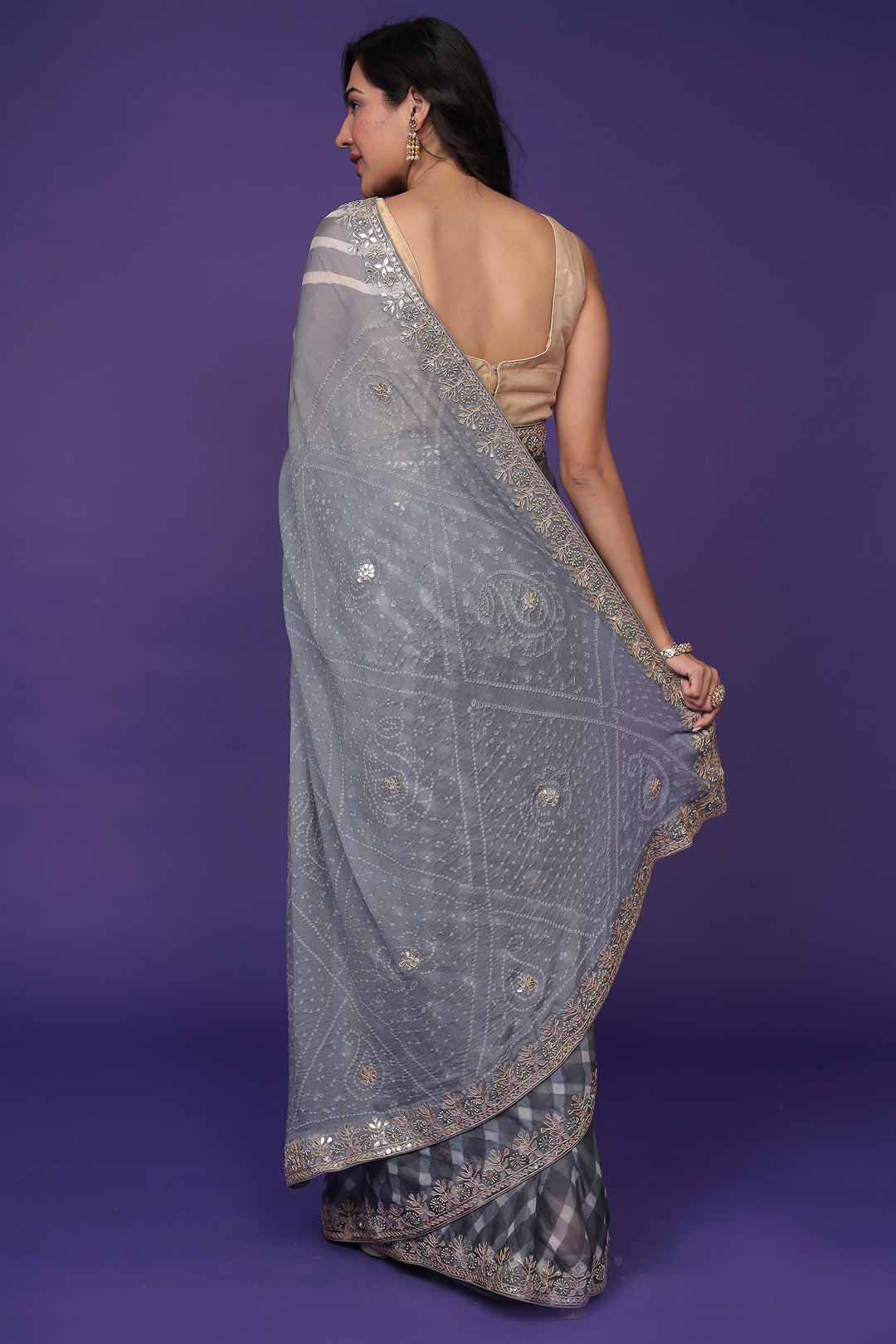 Leheriya Bandhej Georgette Saree Embellished with Gota Patti work