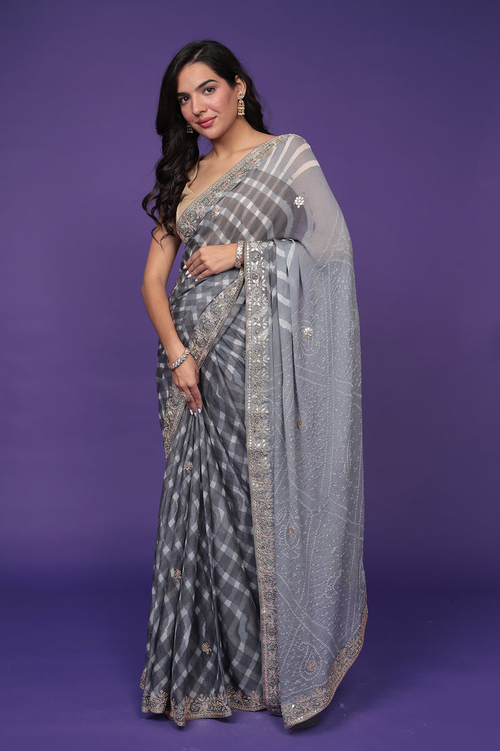 Leheriya Bandhej Georgette Saree Embellished with Gota Patti work