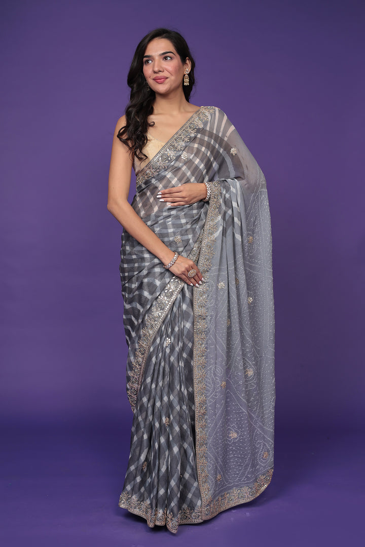 Leheriya Bandhej Georgette Saree Embellished with Gota Patti work