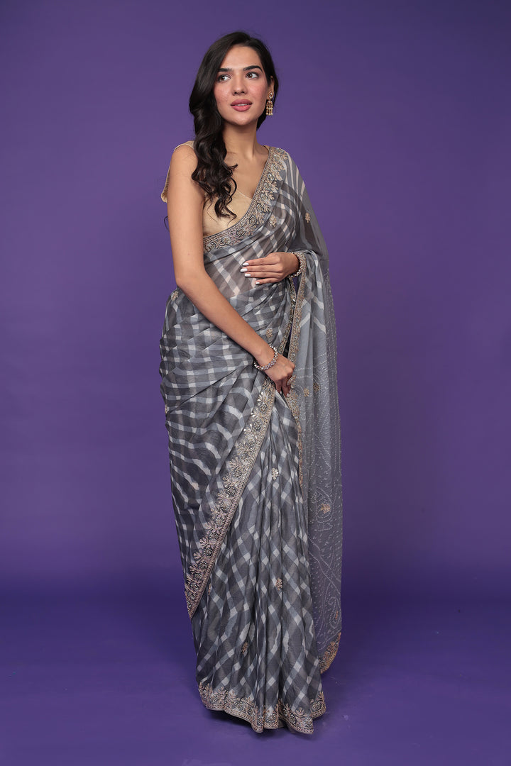 Leheriya Bandhej Georgette Saree Embellished with Gota Patti work