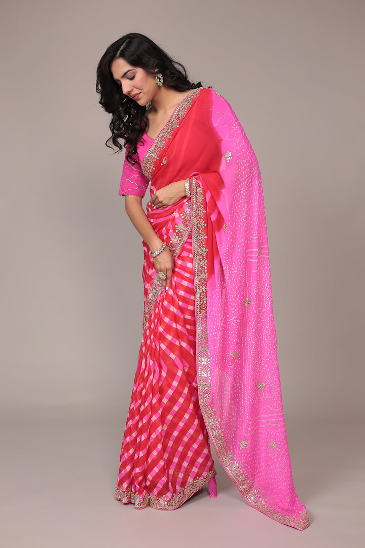 Leheriya Bandhej Georgette Saree Embellished with Gota Patti work