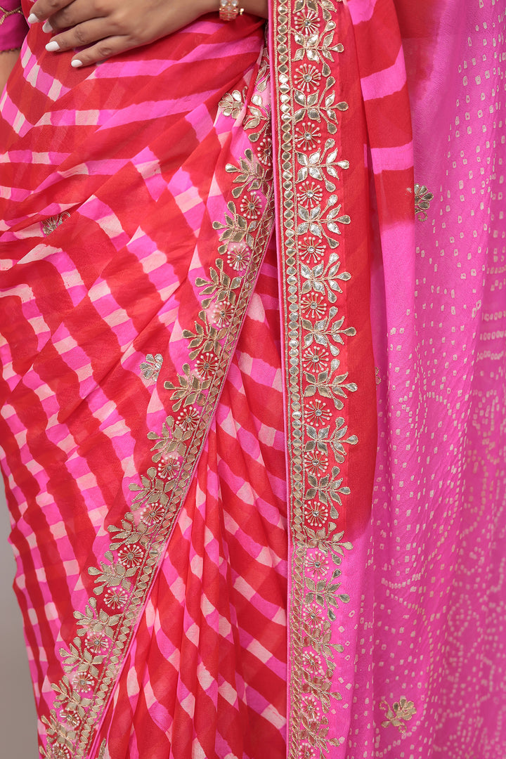 Leheriya Bandhej Georgette Saree Embellished with Gota Patti work