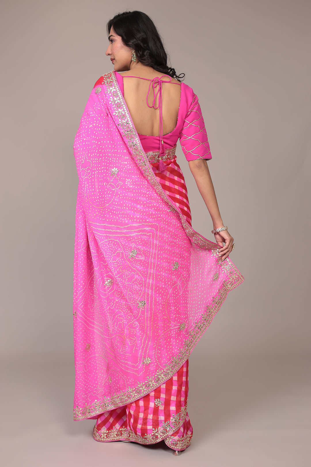 Leheriya Bandhej Georgette Saree Embellished with Gota Patti work