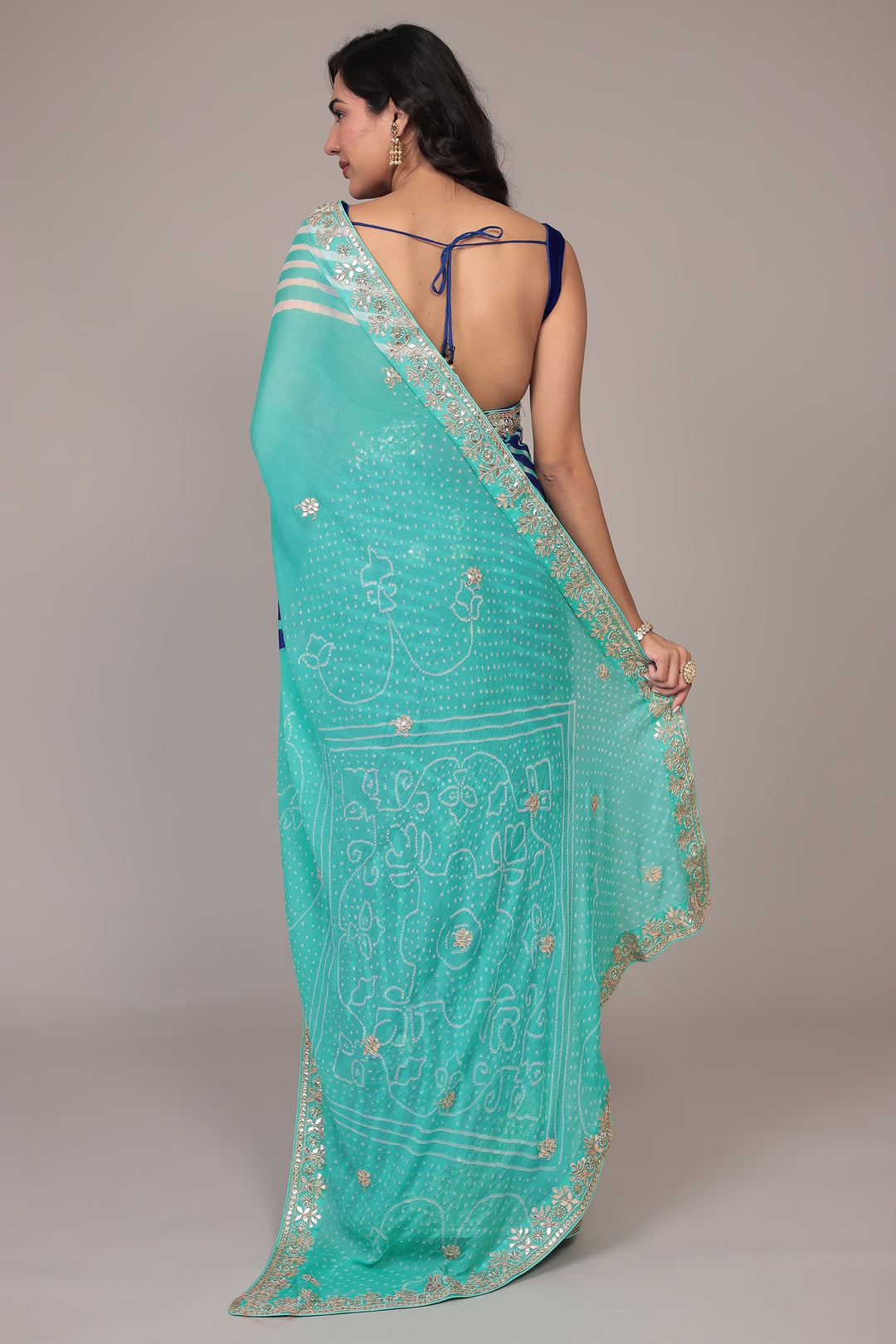 Leheriya Bandhej Georgette Saree Embellished with Gota Patti work