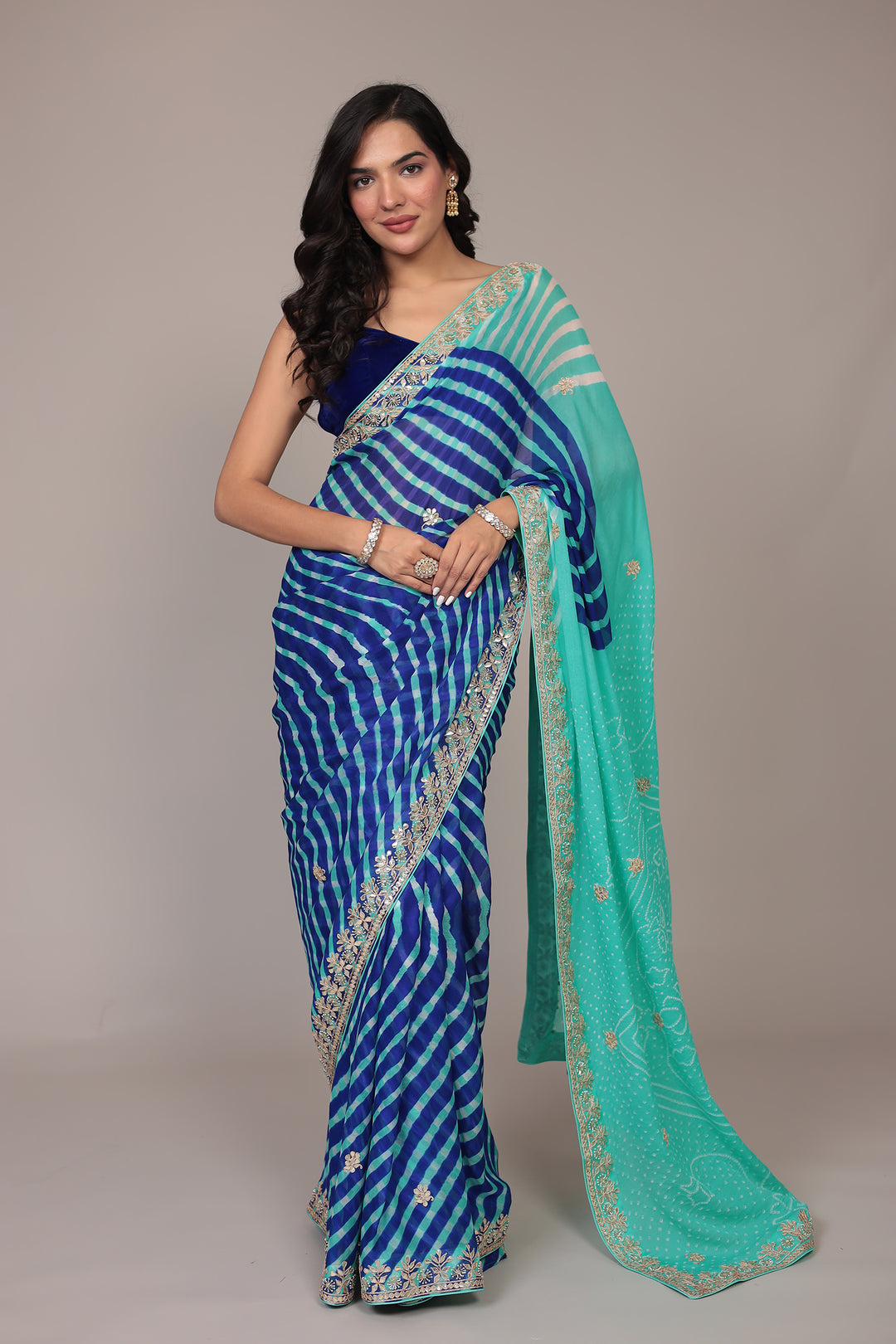 Leheriya Bandhej Georgette Saree Embellished with Gota Patti work